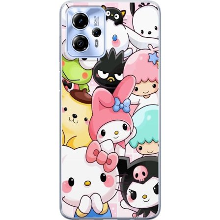 Kompatibelt Mobildeksel til Motorola Moto G13 Tett mønster av søte figurer med store øyne i ulike farger og uttrykk med LABUBU-tekst