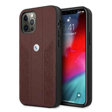 BMW Curve Perforate-etui i læder til iPhone 12 / iPhone 12 Pro - Rød