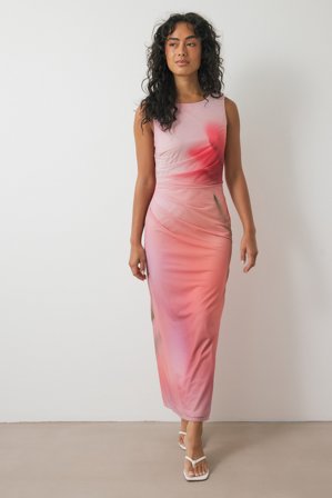 NA-KD bedrucktes Mesh-Midikleid - Figurbetonte Kleider - Rosa - XS