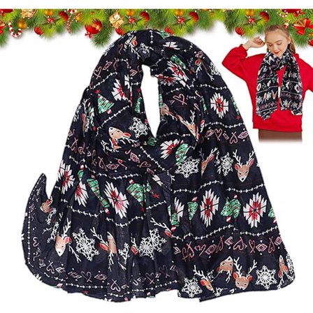 Skjerf for kvinner - Julete sjal - 180x90cm - 100% polyesterfiber - Reinsdyrmønster