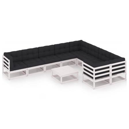 Vidaxl Loungegrupp Med Dynor 10 Delar Vit Massiv Furu Vit