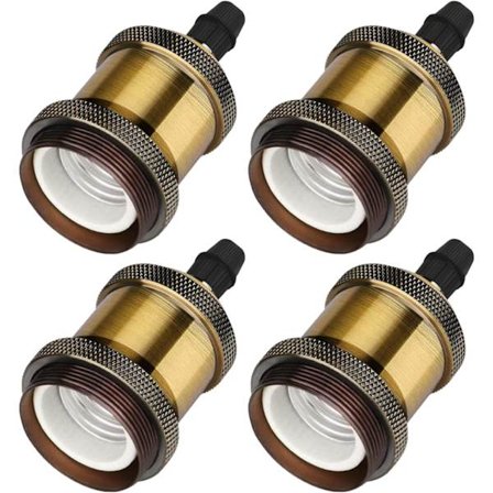 Sarja, jossa 4 antiikkipronssista E27-lampunpidikettä, vintage Edison -lampunpidike