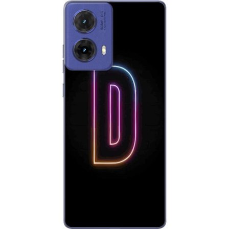 Kompatibel Mobilcover til Motorola Motorola Moto G85 Minimalistisk neonbogstav D i farveskiftende lys mod sort baggrund i moderne digital design