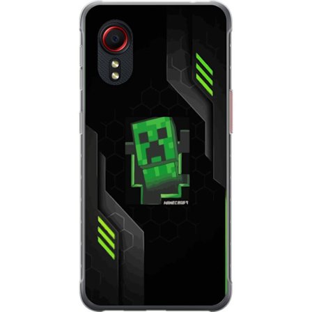 Kompatibelt Mobilskal till Samsung Samsung Galaxy Xcover 5 Grön pixelbaserad creeperliknande spelillustration med futuriska neoninslag och mörk tech