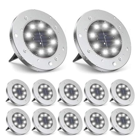 Solcelledrevne jordlamper 12-pak, 8 LED, vandtætte havelamper, hvid belysning_OF
