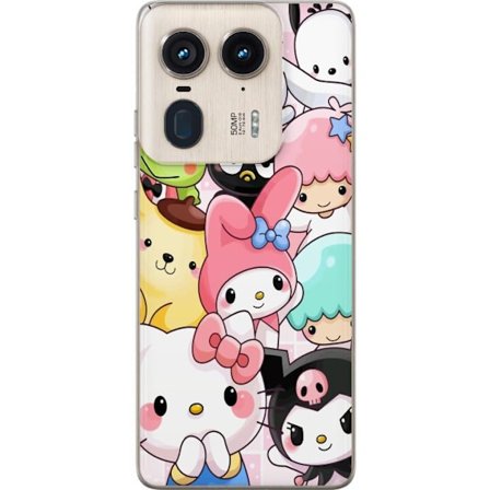 Yhteensopiva Puhelinkuori Motorola Edge 50 Ultra Tiheä kuvio suloisia hahmoja, joilla on suuret silmät eri väreissä ja ilmeissä LABUBU-tekstillä