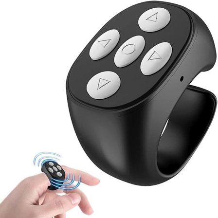 Helt ny trådløs Bluetooth-fjernbetjening, fjernbetjening med videoscrollering, sidevender, Bluetooth-ringescroller, genopladelig fjernbetjening (sort)