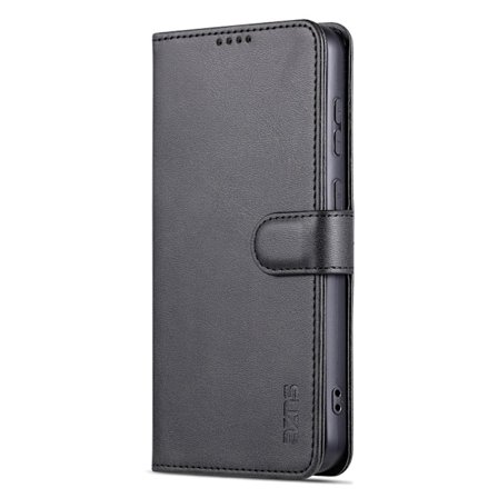 Etui til iPhone 13ProMax sort dobbelt foldet kant hud føles læder solid flip spænde kortlomme