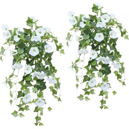 2-pakning med kunstige hengende blomster - klatrende praktvindel (hvit)