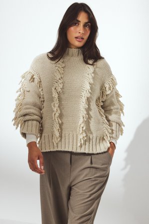NA-KD Knitted Wool Blend Loop Sweater - Oversize trøjer - Beige - L (EU 42-44)
