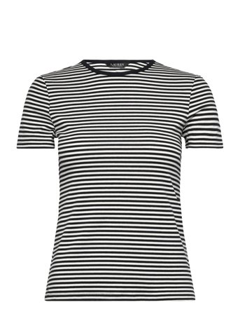 Lauren Ralph Lauren Striped Stretch Cotton Crewneck Tee - Black - M