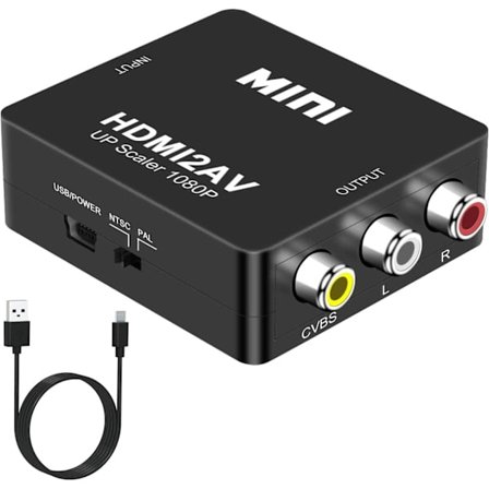 HDMI til AV-adapter, HDMI til 3RCA Composite CVBS Video Audio Converter Støtte PAL/NTSC med USB-kabel, Kompatibel for PC/Laptop/Xbox/PS4/PS3/TV/DVD Ca