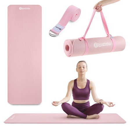Fitness- og yogamåtte NBR 8 mm HyperMotion pink + strop