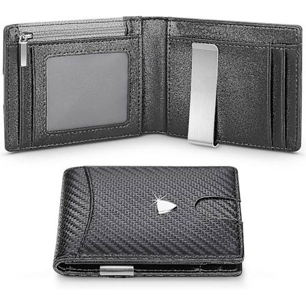 Plånböcker för män RFID-blockerande med penningklämma, Bi-fold Slim Men Wallet med myntficka, kreditkortsplatser, ID-fönster(Svart)