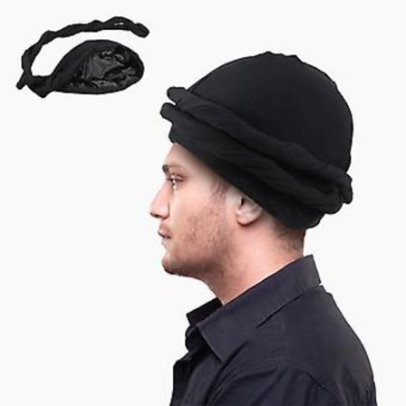 Hodeplagg for menn, turban i sateng, hodeskjerf, haloturban, hatt, caps, nytt 2023 (60cm-62cm svart)