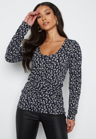 Happy Holly Ziva twisted top Dark blue / Floral Klær