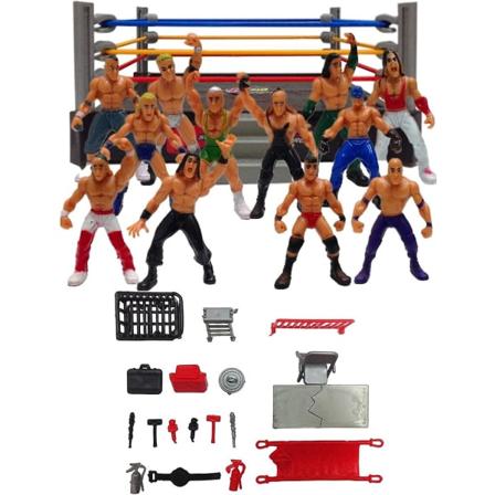 Mini Wrestling Figur Playset, Wrestler Warriors Legetøj Med Firkantet Ring & Tilbehør, Sjovt Miniature Kamp Actionfigurer Gave Til Børn Drenge