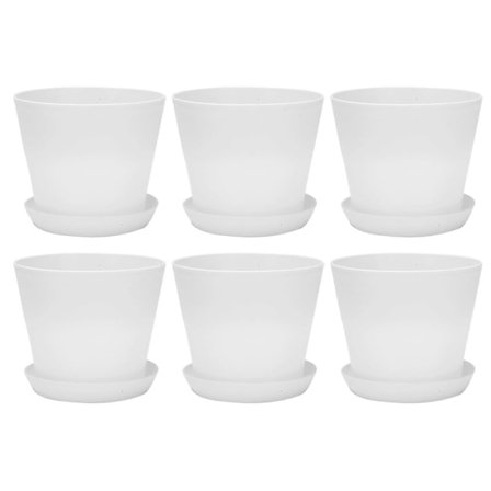 6x Muovinen Kukkaruukku Aluslautasella Pyöreä Kiiltävä Koti Puutarha Sisustus, Valkoinen Yläosa Cal