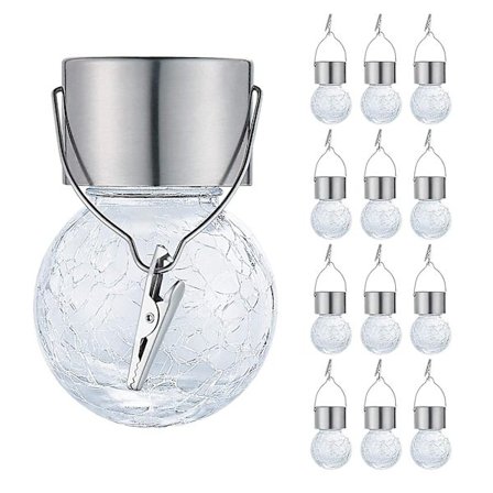 12 stk. Crack Ball Solcelle Lysekrone Glaskugle, Solcelle Lysekrone