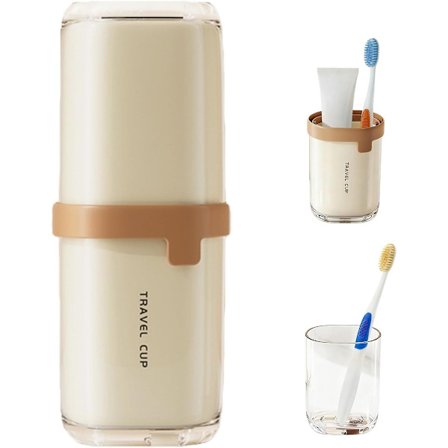 ING Söpö hengittävä hammasharjakotelo 4 säilytyskupilla ja söpöllä karhuklipsillä, tilava kannettava hammasharjateline, ihanteellinen lomalle