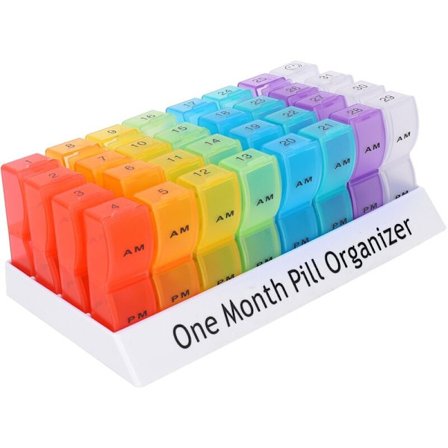 Ugentlig månedlig pilleopbevaringsbokse-AM/PM daglig, 31 dage 32 rum vitaminer medicinmedicin påmindelse