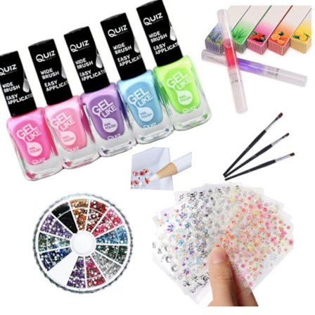 Neglesæt - Dekorationssæt - Neglelak, Rhinestone, Negleklistermærker