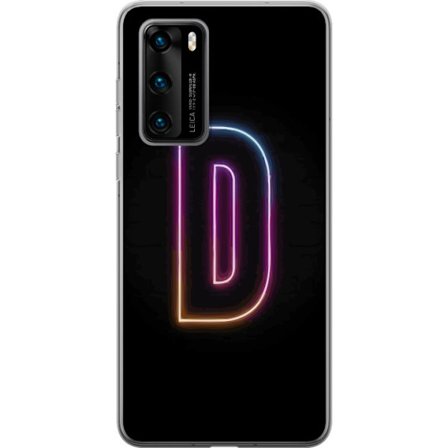 Kompatibel Mobilcover til Huawei Huawei P40 Minimalistisk neonbogstav D i farveskiftende lys mod sort baggrund i moderne digital design
