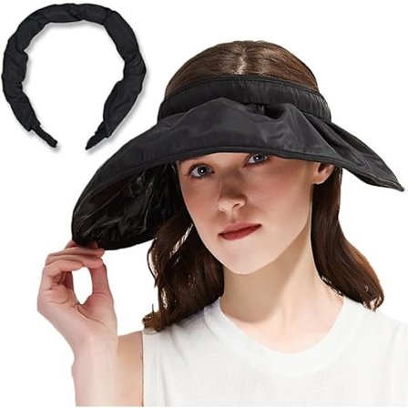 Solhatt for kvinner, svart solhatt med UV-beskyttelse, solskjerm