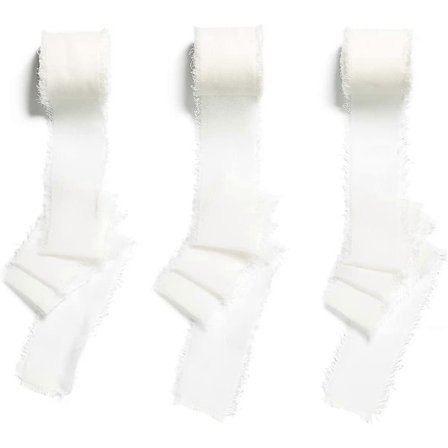 3-pakning 4 cm x 4,5 m Hvite Gavebåndruller for Bryllupsfestival Dekorativt Bånd for Gaveinnpakning Blomsterbukett Bryllupsinvitasjon DIY