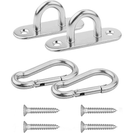 Premium Hængekøjeophængningssæt med Snap Hook Karabiner, 304 Rustfrit Stål Hængekøjeophængning, Øjeplader Plade Loft Hængesæt