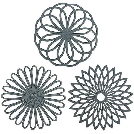 Silikon Gryteunderlag, Silikon Brikker Sett med 3 Flerbruks Isolerte Gryteunderlag Sklisikre Varme Brikker (grå)