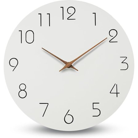 Väggklocka Tyst Icke Tickande 25 cm Trä Batteridriven Rund Väggklocka, Lätt att Läsa, Väggklocka för Vardagsrum Sovrum Barnrum Kontor Skola Vit