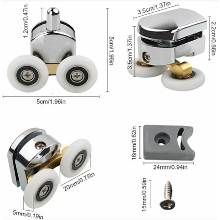 Sæt med 4 dobbeltruller - til skydedør i brusekabine, 2 hjul á 23 mm [BR]