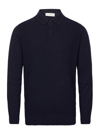 Cosy Structured Knit Polo Tops Knitwear Long Sleeve Knitted Polos Navy Tom Tailor