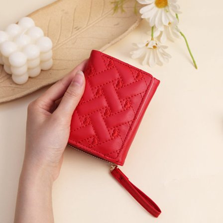 Kort damepung, hjerteformet møntpung til studerende, rød