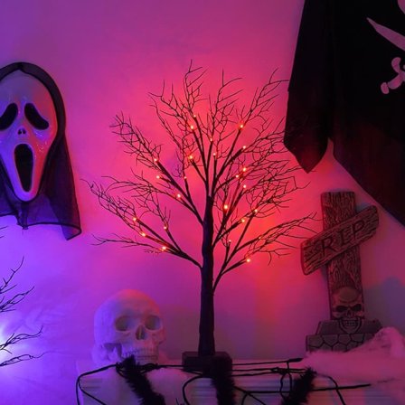 2-pak Halloween natlampe & halloweendekoration – sort træ med 24 LED-lys, 24 tommer_TF_TF