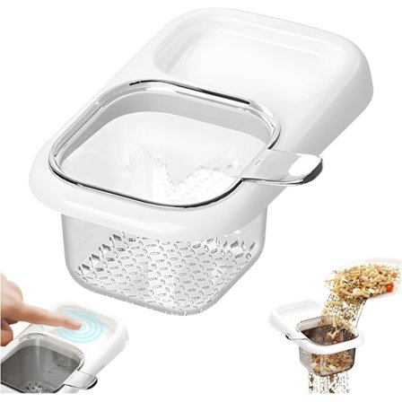 Kjøkkenvask hengende sil med sugekopp, automatisk vippevask, silkurv, hengende hjørnevask kjøkkenavfallsoppsamler (hvit)