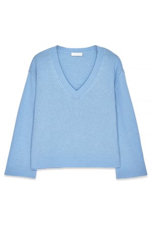 Premium Selection - Oversized strikket ullgenser med V-hals - Premium kvalitet - Blå - S