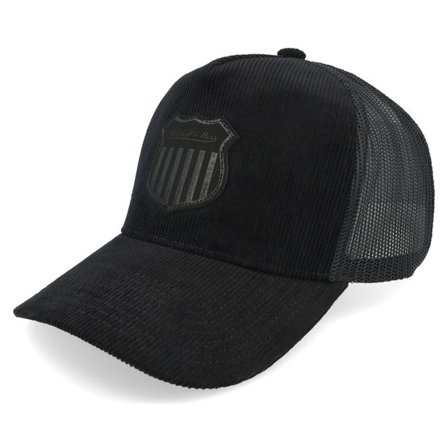 Mitchell & Ness - Svart trucker Keps - Corduroy Shield Black/Black Trucker @ Hatstore