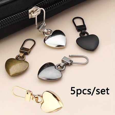 5/10/12 stk. hjerteformede lynlåstrækkere | Alsidige udskiftningsspænder i metal til tasker, jakker