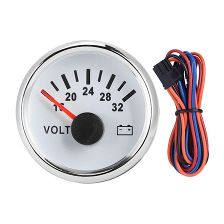 52mm 2-i-1 18-32V Voltmeter 7 Farve Baggrundsbelysning 9-32V Driftsspænding til Båd Bil Lastbil Motorcykel ATV Hvid Skive Sølv Cover