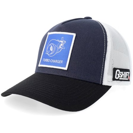 Gearshift - Blu trucker Cappellino - Turbo Charger Blueprint Patch Navy/White/Black A-frame Trucker @ Hatstore