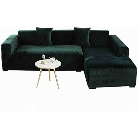 Strækbar sofabetræk, plys, skridsikker, 1 stk., mørkegrøn (1-personers/90-140 cm)