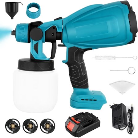 500W Elektrisk HVLP Farvesprøjte med 800ML Vandtank, til Udendørs, Hjem, Skabe, Hegn, Loft (Blå)