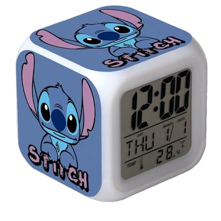 Lilo og Stitch LED Stitch Tecknad fargerik vekkerklokke