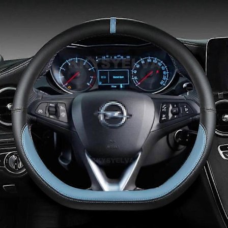 Bilratbetræk D Form Læder Til Opel Astra 2015-2021 Corsa Combo Mokka 2018-2021 Grandland X Insignia CT 2017-2021 (BLÅ)