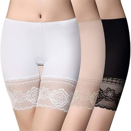 Sikkerhetsshorts for kvinner med blondekant, elastisk sykkelshorts, lange shorts, anti-gnagsår truser, korte leggings, boxershorts (3-pakning)