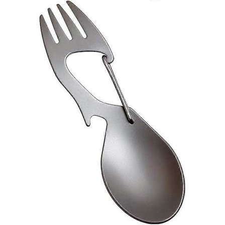 Rostfritt Stål Gaffel - Titan Sked med Flasköppnare - SilverCamping bestick - rostfritt stål, titan