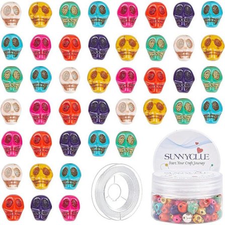 Halloween Hodeskalle Perler Skjelett Hode Anheng Glass Løse Spacer Store Hull Gjennomsiktige Perler