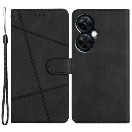 Stand Cover for OnePlus Nord CE 3 Lite 5G / Nord N30 5G Nahka Puhelin Lompakko Asia Hullu hevonen tekstuuri painettu Lines Shell - Musta